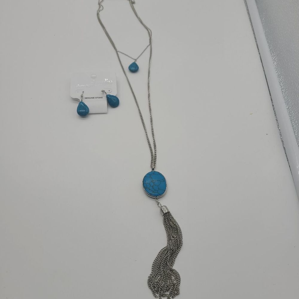 Charming Charlie Genuine Stone‎ Layered Tassel Necklace and earring set